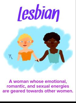 Lesbian. A woman whose emotional, romantic, and sexual energies are geared towards other women.